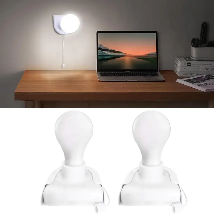 Paquete de 2 bombillas adhesivas a pilas, bombillas LED inalámbricas para armario, luminarias autoadhesivas para montaje en pared con cadena para armario, dormitorio, sala de estar, cocina, cubierta de color blanco leche - 1