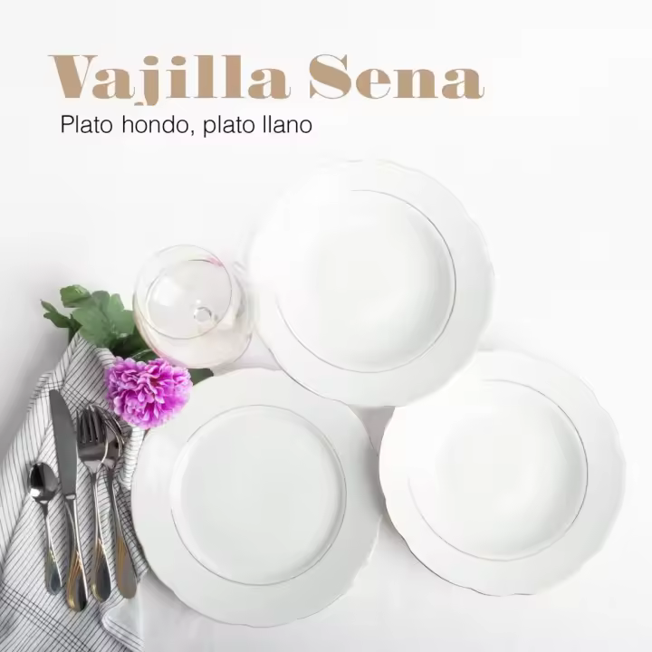 Juego de Platos de Porcelana con Filo de Oro para 6 Personas | Sena CRC Set Vajilla Menaje Mesa Platos ARTICULOS DE HOGAR Vajilla CRC Menaje - 1
