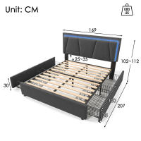 Cama de almacenamiento Marco de Cama, base de listones de Madera, gris (sin pecho) Cama tapizada with iluminación LED Y 4, cabecera ajustable en Altura, Cama Doble 160x200cm - details 6