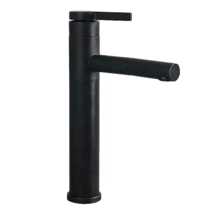 Grifo de lavabo negro, grifo mezclador de lavabo de alta rotación de 360°, grifo de baño de acero inoxidable - 1