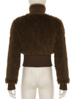Chaqueta De Piel Marrón Retro Rockmore Y2K Con Cuello Alto Y Cierre De Cremallera Moda Vintage Casual Para Mujer Outerwear Gruesa De Invierno Streetwear - details 3