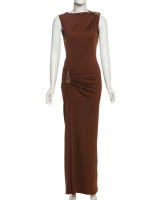 Vestido Maxi Bodycon Elegante Para Mujer Kliou Clásico Metálico Sin Mangas Cuello Redondo Ajustado Vestido De Fiesta De Verano - details 1