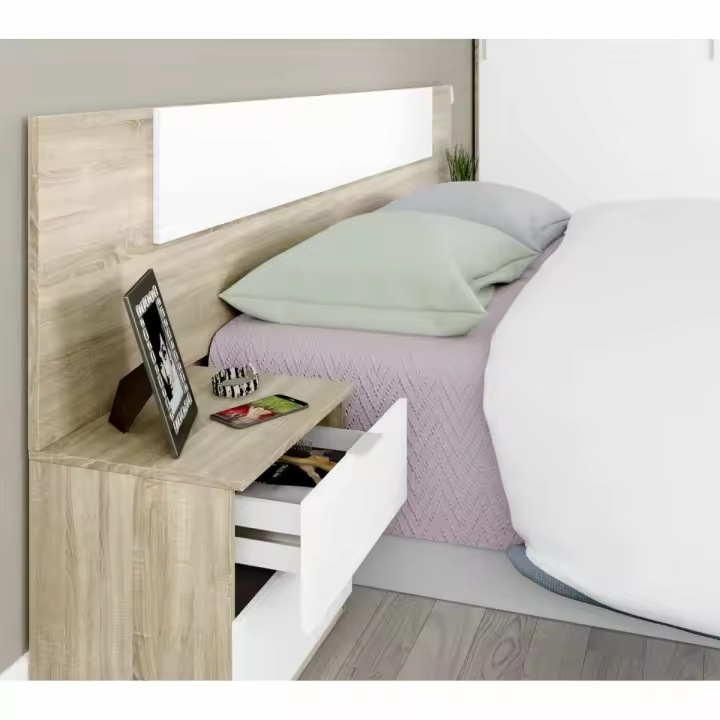 Ventamuebles - Conjunto de Dormitorio Matrimonio Nordik - Blanco Artik Mate y Roble Canadian - Fácil Montaje - 1