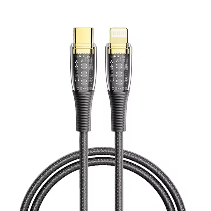 DAM. Cable USB-C a Lightning PD20W. Longitud: 1,2 metros, OD 3,5mm. Con luz LED. 120x0,5x0,5cm - 1