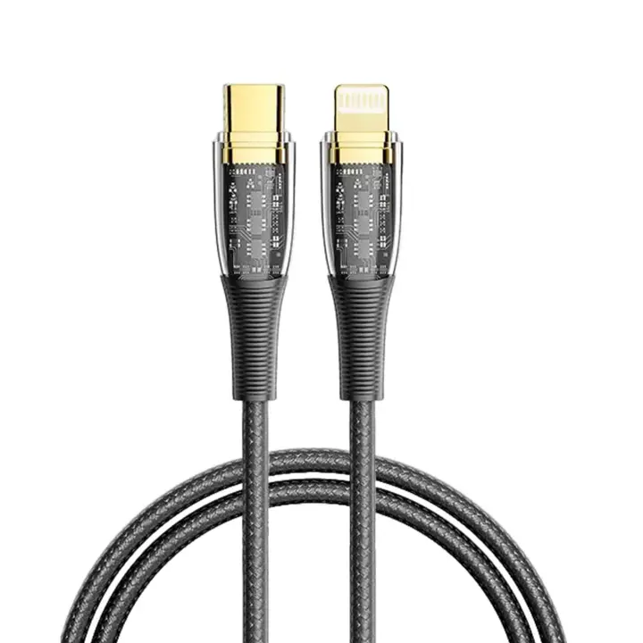 DAM. Cable USB-C a Lightning PD20W. Longitud: 1,2 metros, OD 3,5mm. Con luz LED. 120x0,5x0,5cm - 1