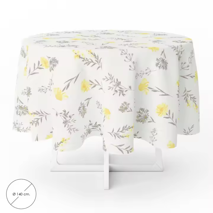 Mantel hule redondo flores amarillas impermeable antimanchas pvc ø140 cm. uso interior y exterior - 1