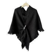 Cayado De Cuero Marrón Para Mujer Estilo Coreano Moda De Invierno Con Lazo Triangular Mantón Tejido Cálido Para Otoño Y Invierno - details 5