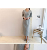 Vestido Largo De Mujer Otoño Invierno 2024 Nueva Vuelta Suéter Tejido Suéter Maxi De Cashmere Estilo Coreano Elegante - details 19