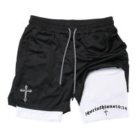 Shorts De Entrenamiento Para Hombres Con Estampado Cruzado Y Bolsillo Para Teléfono Y Anillo De Toalla Poliéster Transpirable Y Deportiva - details 13