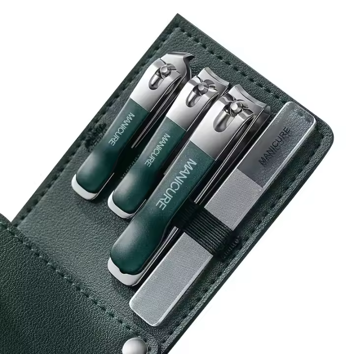 Set De Manicura Para Hombres Con Estuche Portátil De Cuero Y Archivo De Uñas Nano Kit De Cuidado De Uñas Y Tendones Verde - 1