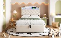 Cama Infantil Multifuncional Tapizada Beige 90x200 cm | Espacio de Almacenamiento with Iluminación LED + Cargas USB | Colchón Antibacteriano y Antiácoches Incluido | Doble Almacenamiento Subcama + Diseño Anti-Trasiego y Fácil Movilidad - details 2