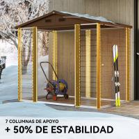 Outsunny Caseta de Jardín Exterior 3 m² 235,7x152x208,7 cm Cobertizo de Jardín Exterior Metálica con 2 Puertas Corredizas y 4 Ventanas para Almacenamiento de Herramientas Efecto Madera Natural y Café - details 4