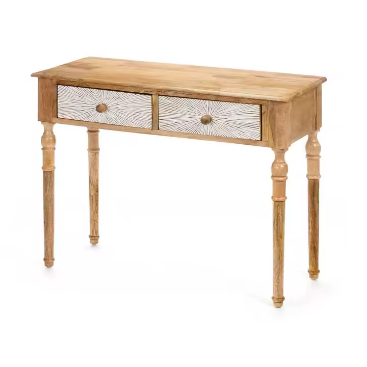 Recibidor con 2 Cajones Blanco Marrón Madera de mango 98 x 77 x 42 cm Rayas - 1