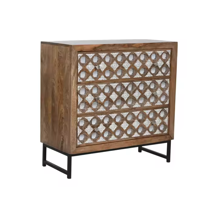 Cómoda Home ESPRIT Marrón Negro Plateado Madera de mango Espejo Indio 80 x 38 x 80 cm - 1