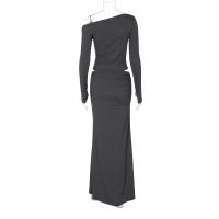 Conjunto De Moda Otoño Hugcitar Para Mujer 2 Piezas Camiseta De Manga Larga Con Cuello Asimétrico Y Falda Maxi Ajustada Y2K Para Vacaciones Y Noches - details 3