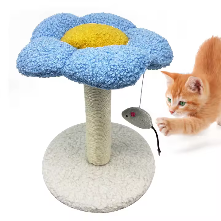 Rascador Gato Árbol para Gatos con Diseño de Flor Centro de Actividades Compacto con Ratón Colgante y Poste Rascador de Sisal - 1