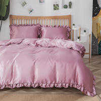 Set De Edredón Satinado 3PCS Rosa Y Rosa Claro Seda Suave Con Volante Patrón De Lujo Colchón Funda De Edredón Moderno Para Cama - details 14