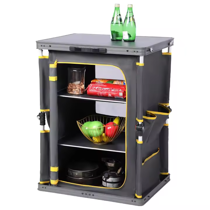 Armario de Cocina Plegable Compacto para Camping, jardín, Compartimentos de Almacenamiento con Bolsillos Laterales - 1