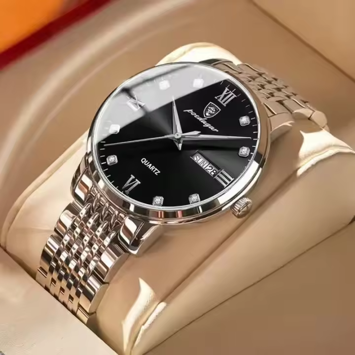 Reloj De Lujo Para Hombre POEDAGAR Deportivo Impermeable Con Luminiscencia Fecha Día De La Semana Acero Inoxidable Reloj De Cuarzo Con Estuche - 1