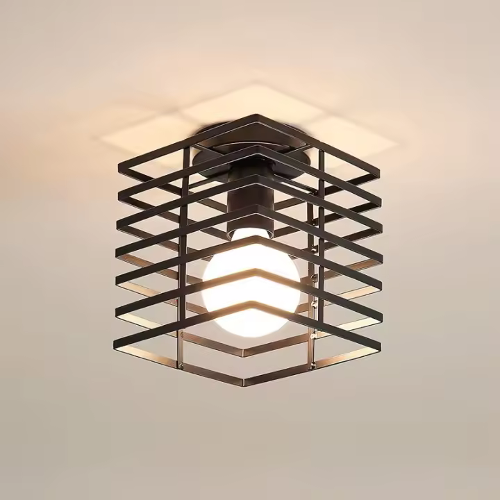Lámpara de Techo Retro de Jaula Negra Luz de Techo Industrial E27 para Sala de Estar, Dormitorio, Estudio, Restaurante, Café, Pasillo (Sin Bombilla) - 1