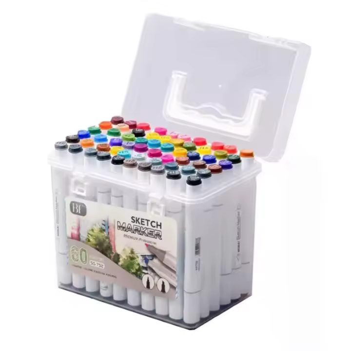 BF - Sketch Marker Pack 60 Rotuladores Doble Punta para Dibujar Colorear Pintar Dibujo Caligrafia Colores Surtidos Rotuladores Base Alcohol BFG - 1