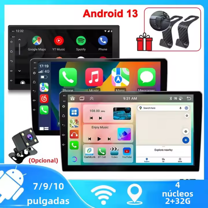 Radio De Coche 2 Din Con Android 13 Reproductor Multimedia Automático GPS Carplay Y Android Auto Pantalla Táctil 7/9/10 Pulgadas RAM 2G Para Todas Las Marcas De Vehículos - 1