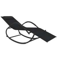 vidaXL Tumbona mecedora de acero y textileno Negro, Gris, Crema Sillas de Exterior Ideal para jardín, playa, piscina, terraza Tumbona Piscina Tumbonas Playa Tumbonas Jardín Exterior - details 3