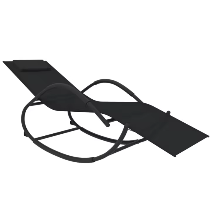 vidaXL Tumbona mecedora de acero y textileno Negro, Gris, Crema Sillas de Exterior Ideal para jardín, playa, piscina, terraza Tumbona Piscina Tumbonas Playa Tumbonas Jardín Exterior - 1