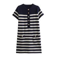 Nuevo Vestido Corto De Mujer Estilo Europeo Y Americano Moda Temperamento Ajustado Rayado Tejido Elegante Para Trabajo Y Compras - details 1