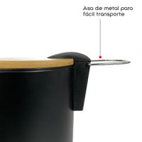 TIENDA EURASIA - Papelera de Metal con Tapa de Bambu, 3L, 17x22,5x23,5 cm, Cubo de Basura Pequeño Extraíble, con Pedal - details 1