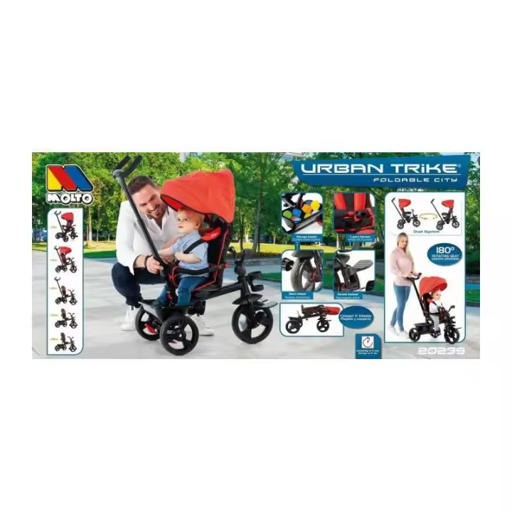 Molto Triciclo Urban Trike Basic Rojo Infantil Ajustable con Arnés de 3 Puntos y Soporte para Pies - 1