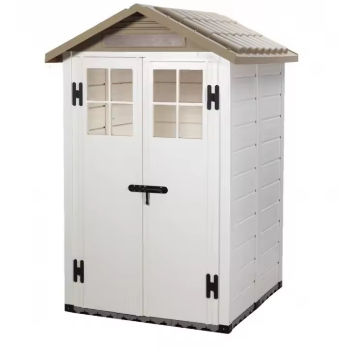 Resina Tuscany Evo 120 Casa de Jardín con 2 Puertas centrales, suelo incluido, color beige, 137x144x214H cm - 1