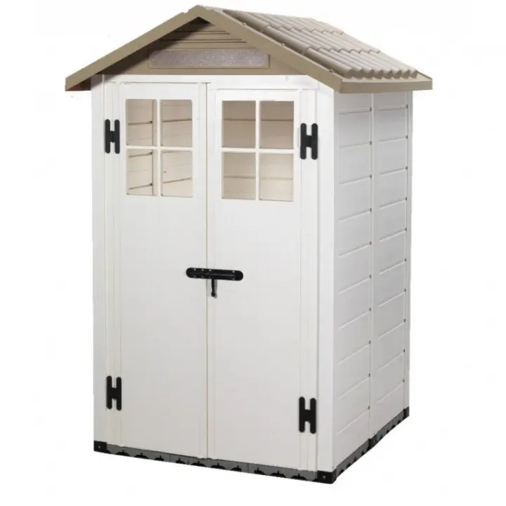Resina Tuscany Evo 120 Casa de Jardín con 2 Puertas centrales, suelo incluido, color beige, 137x144x214H cm - 1