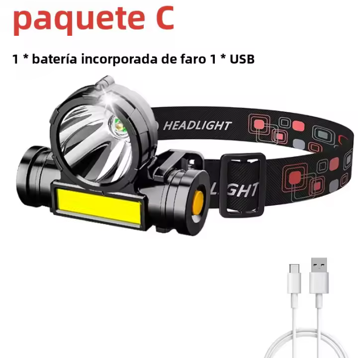 Linterna Frontal LED Potente Recargable USB Impermeable Para Acampar Pesca Y Mineraleslampara De Corbata Para Excursionismo Ciclismo Y Montañismo - 1