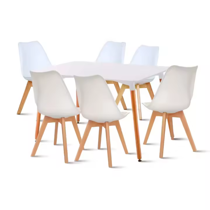 ORION91 Conjunto de 6 Sillas SIRIO Acolchadas Blanco y Mesa Rectangular 120 x 80 cm Blanco - Estilo Nórdico Ideal para Comedor, Salón, Oficina, Terraza - SpazioLuzio - 1