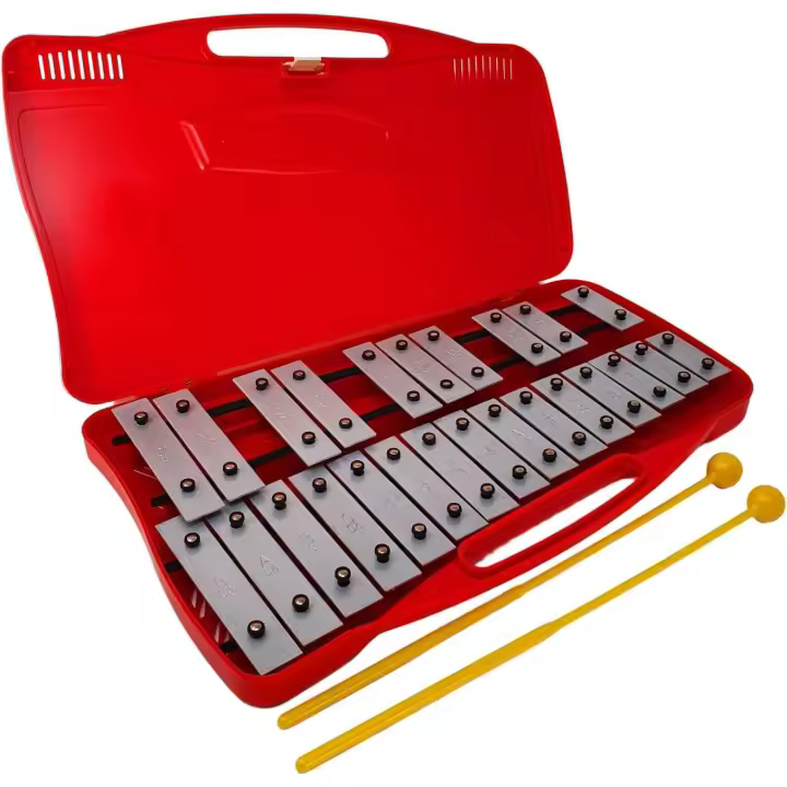 ROCKSTAR MUSIC - Glockenspiel Carrillón Metalófono Xilófono SG25NRD Cromático, 25 Teclas silver con Estuche y Mazas. Para estudiantes y principiantes, Instrumento Musical, Regalo Escolar - 1
