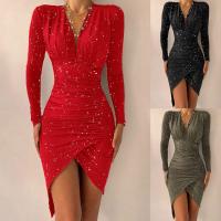 Vestido Elegante Para Mujer De Midi Con Cuello En V Manga Larga Y Aterciopelado Para Fiesta De Noche Y Banquete Vestido De Cocodrilo Con Abertura En La Pierna - details 0
