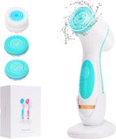 Cepillo de limpieza eléctrico recargable con 3 cabezales intercambiables para limpieza profunda, exfoliación y masaje, resistente al agua, apto para todo tipo de pieles (rosa/azul) - details 2