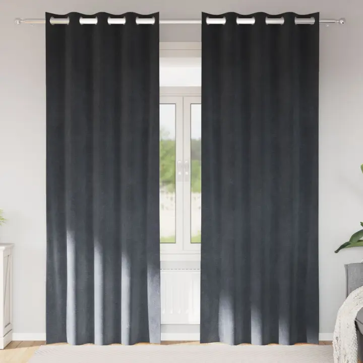 Cortinas Opacas vidaXL con Ojales 2 unidades Gris Claro Terciopelo - 1