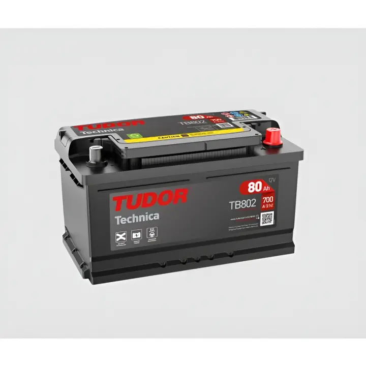 Tudor TB802 Batería de coche Tudor 80Ah 700A, Gama Technica.  NO Apta para vehículos con sistema Start-Stop. Totalmente libre de mantenimiento.  Polaridad + Derecha - 1