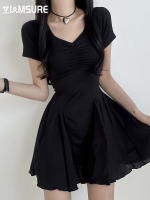 Vestido A-Line IAMSURE Casual Basic Solid V-Neck Manga Corta Mini Vestido Estilo Coreano Para Mujer Verano Moda 2023 - details 10