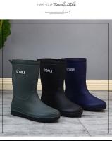 Zapatos De Lluvia Para Hombres Botas De Agua De Medio Tamaño Moda Coreana Suaves Y Antideslizantes Suela Gruesa Material De Goma - details 4