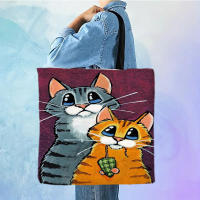 Bolso De Hombro Para Mujer Durable Y Casual Con Dibujos De Gatos Bolso De Compras Y Playa Reutilizable De Lino Unisex - details 0