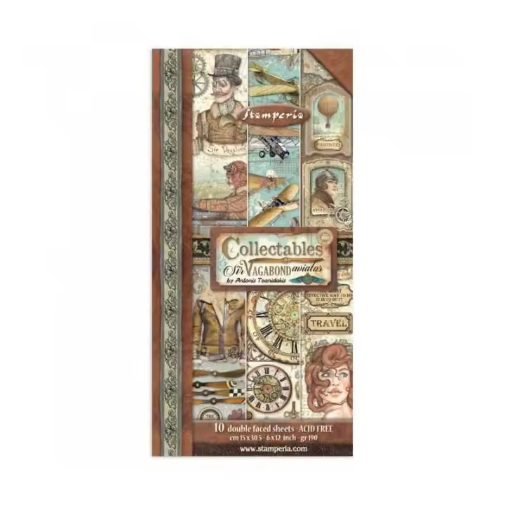 STAMPERIA                           PAPELES SCRAP 15x30 CM SIR VAGABOND AVIATOR 10UD - 1