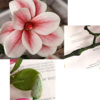 Rama De Flor Magnolia Abierta De Lujo Con 3 Cabezas Para Bodas Blancas Y Decoración Del Hogar Flores Artificiales De Seda - details 6