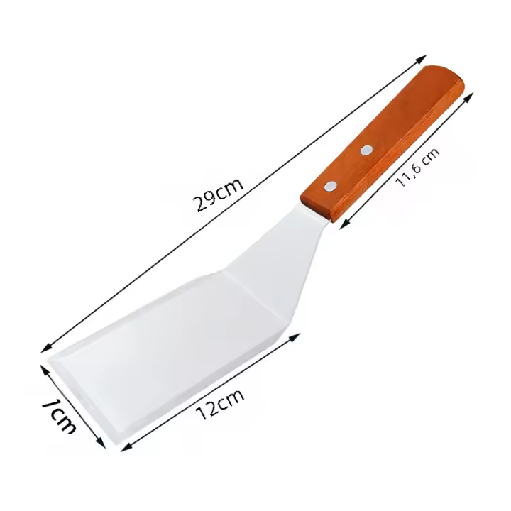 Herramienta De BBQ Espátula De Acero Inoxidable Con Mango De Madera Cabeza Cuadrada Para Cocinar Carne Y Panqueques Resistentes Al Calor Y Fáciles De Limpiar - 1