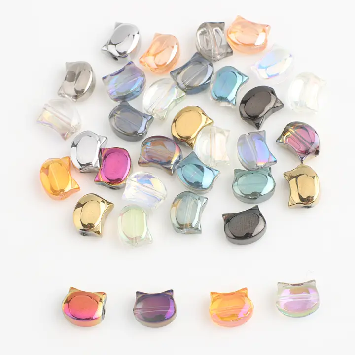 30pcs Lámparas De Cabeza De Gato De Vidrio De Colores Arcoíris 8x10MM Bohemia Para Manualidades Joyería DIY Pendientes - 1