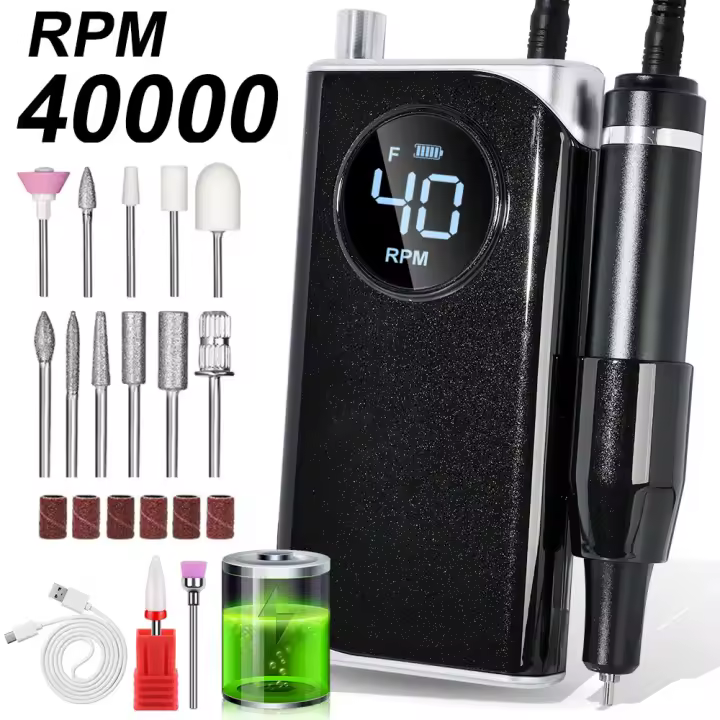 Set De Pulidora De Uñas Eléctrica Profesional 40000 Rpm Máquina Portátil Para Hogar Y Salón De Belleza Herramienta De Manicura - 1