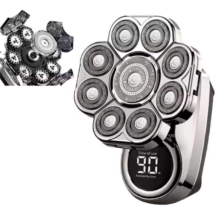 Afeitadora de cabeza flotante 9D para hombres calvos, resistente al agua IPX6, afeitado en seco y húmedo con pantalla LED y carga USB (plateada) - 1
