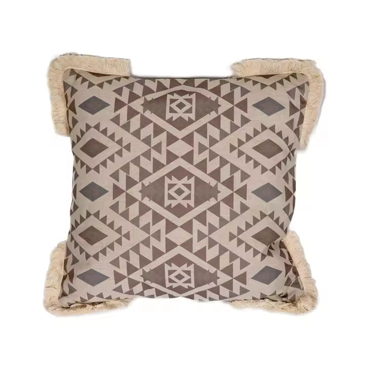 Presume de Casa Cojín Estampado étnico Beige con Flecos Coachella - Poliéster - 45x45x10 - 1